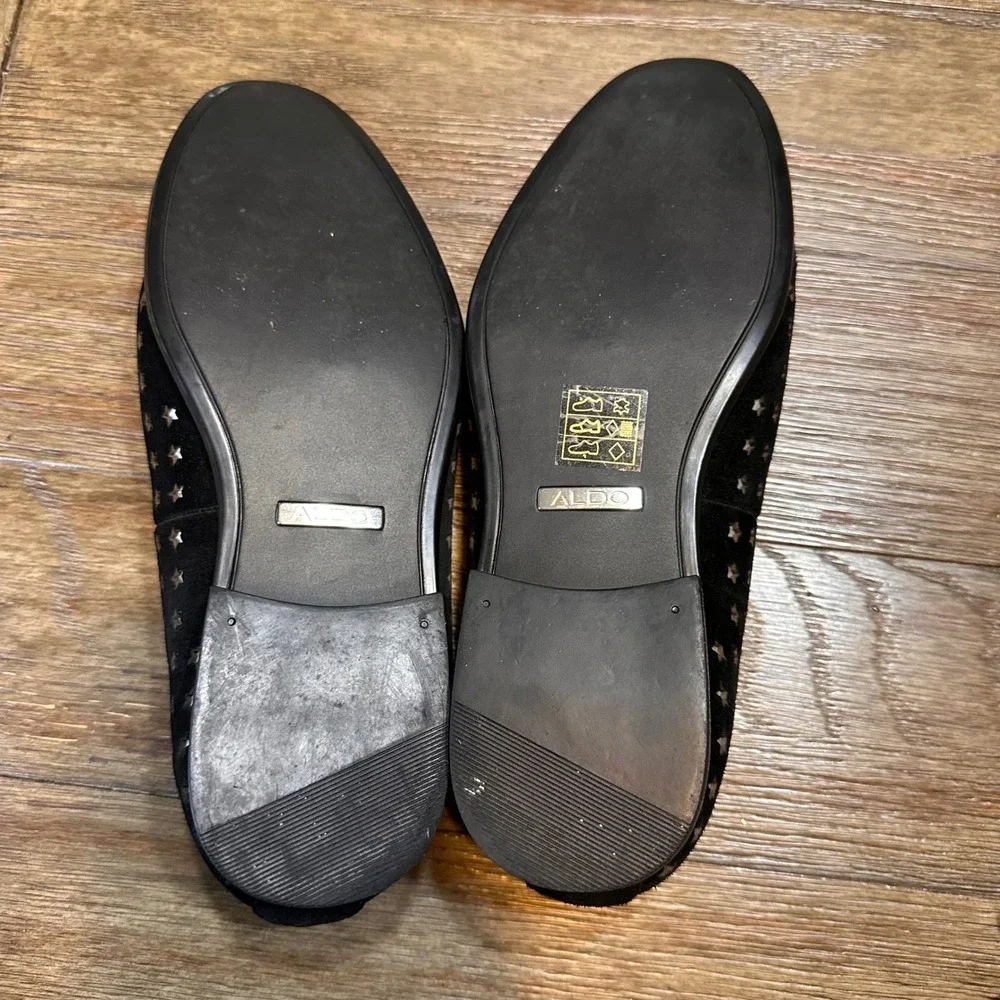 ALDO‎ Mens Black Suede Star Perforated Slip On Loafers Size 8 Dress Shoes
